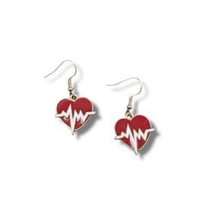 Nurse Doctor Nursing Heart Rhythm Gold Red Dangle Alloy Earrings